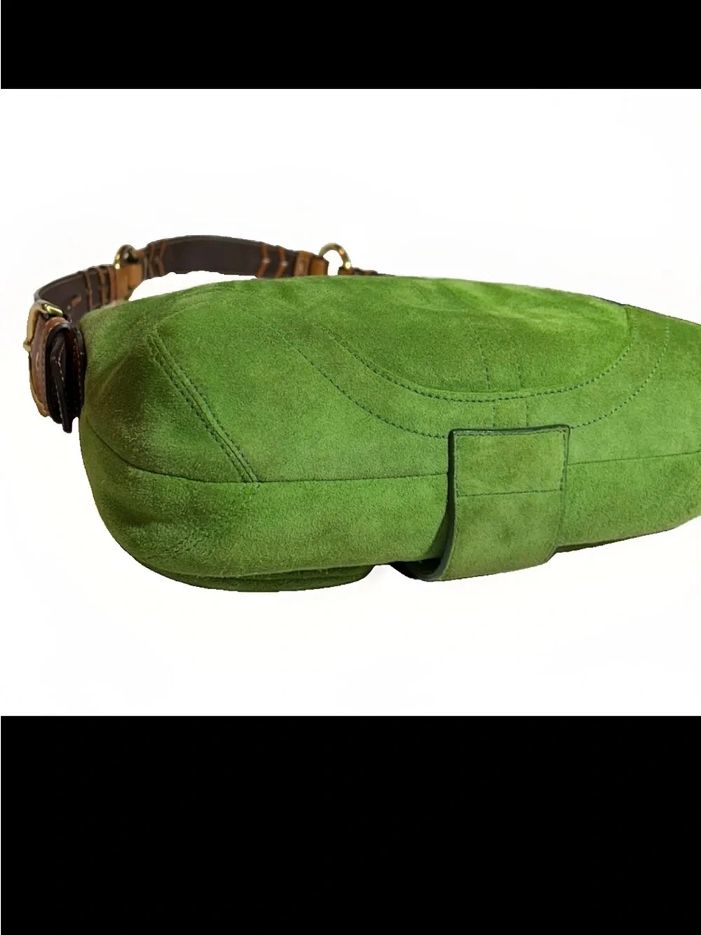 Coach Soho Flap Shoulder Bag, Green Split Suede, Brown Corset Laced Strap 2004